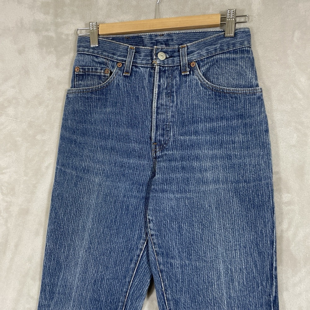 Vtg Levis 26501-0175 Jeans Womens 27x32 Denim Blue‎ Pinstripe Ribbed USA 70s 80s